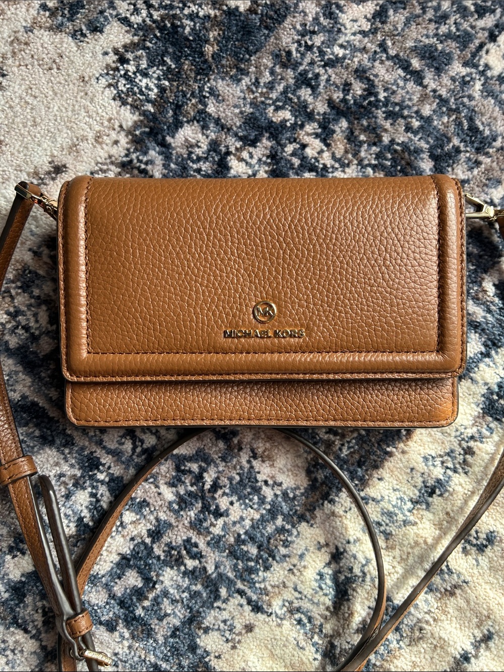 Michael Kors Tan Pebbled Leather Crossbody with Gold Logo